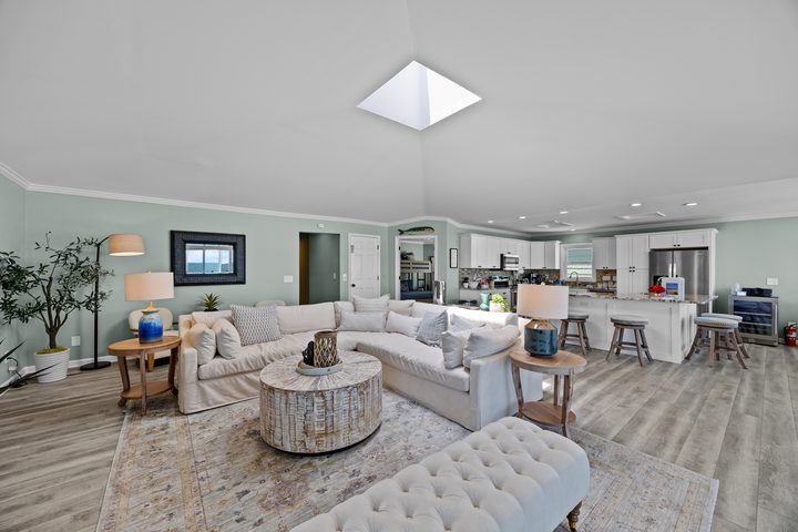 Living room opening through to the kitchen
