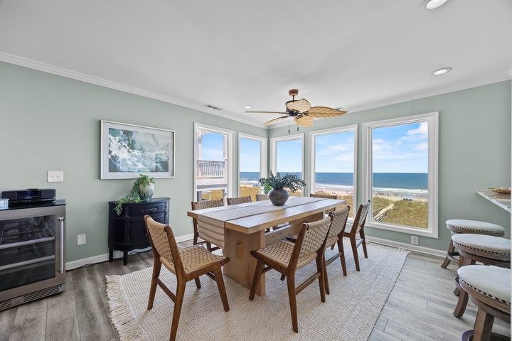 Dining table seen from the kitchen side