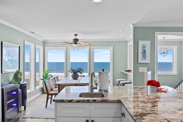 Kitchen island with bar stools